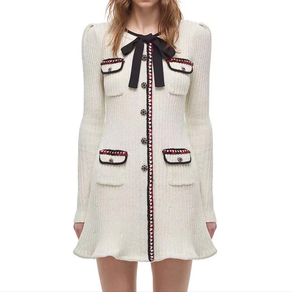 Self-Portrait Cream Knit Mini Dress - size small